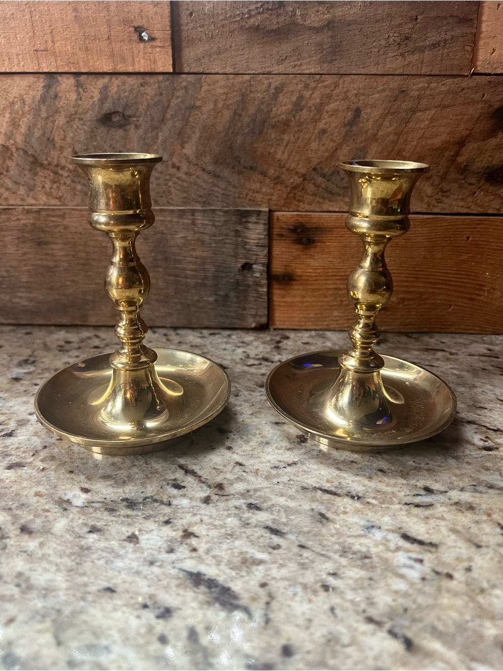 Vintage Pair of Brass Candlestick Holders with drip trays